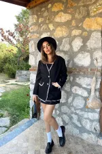 Veste en daim noir rayée et garnie, en gros