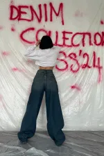 Wholesale Navy Blue Wide Leg Jeans