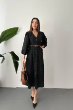 Robe en jean noire à manches ballon en gros