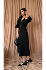 Robe boutonnée teinte en lin noir flammé en gros