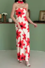 Toptan Sarı Boyundan Fularlı Elbise