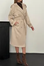 Toptan Bej Reglan Kollu Süet Trençkot