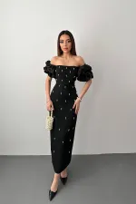 Robe à manches brodées noires en gros