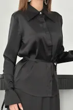 Toptan Siyah Biyeli Gömlek Ve Etek Takım