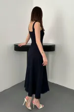 Toptan Lacivert Çift Dikişli Gabardin Elbise