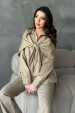 Chemise oversize à détail châle camel en gros