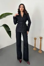 Toptan Lacivert Kolları Dantelli Takım