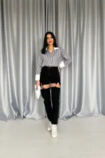 Toptan Siyah Askılı İki Parça Jeans Pantolon