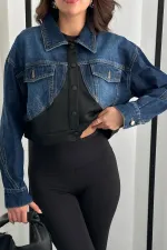 Veste en denim noir Scuba Garnish en gros