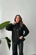Toptan Siyah Çıtçıtlı Süet Gömlek
