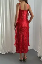Robe à volants en mousseline rouge à sequins, vente en gros