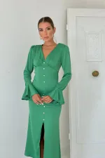 Robe en satin verte fendue et boutonnée sur le devant, vente en gros