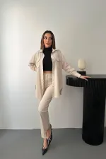 Ensemble chemise beige et pantalon à pression en gros