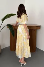 Wholesale Yellow Embroidered Lace-Up Sleeve Dress