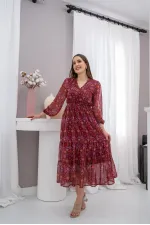 Robe en mousseline bordeaux à motifs, vente en gros