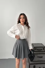 Toptan Gri Pilikaşe Mini Etek