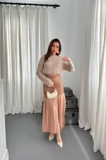 Jupe plissée en vison avec garniture en cuir en gros