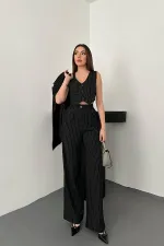 Ensemble veste, gilet et pantalon rayés noirs en gros