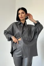 Ensemble chemise et pantalon en cuir fumé en gros