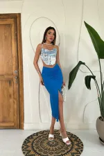 Jupe fendue bleue en gros