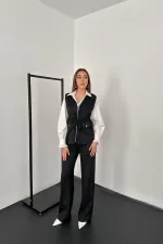 Ensemble gilet et pantalon en daim noir en vente en gros