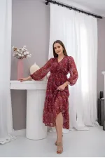 Robe en mousseline bordeaux à motifs, vente en gros