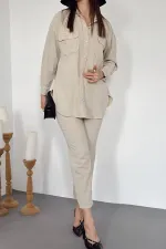 Ensemble chemise et pantalon beige délavé en gros