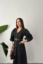 Robe en jean noire à manches ballon en gros