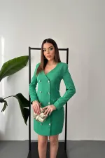 Robe veste boutonnée verte et dorée en gros