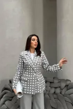 Veste blazer grise à pois en gros