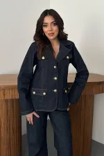 Toptan Mavi Gold Düğmeli Kot Takım