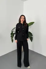 Toptan Siyah Düğme Detaylı Gömlek Ve Nervürlü Pantolon