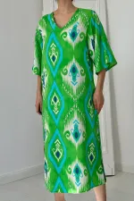 Robe fendue verte en viscose en gros