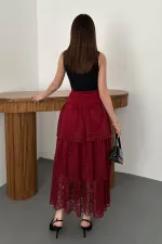 Jupe superposée en dentelle bordeaux en gros