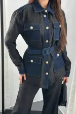 Ensemble chemise et pantalon à poches noires garnies en gros