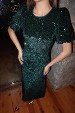 Toptan Zümrüt Pulpayet Elbise