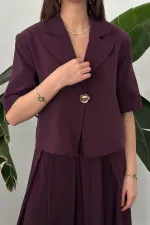 Wholesale Plum Single Button Short Jacket and Skirt Set