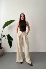 Pantalon confort plissé beige en gros