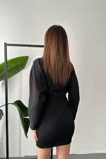 Toptan Siyah Zincir Detaylı Elbise