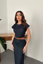 Toptan Mavi İnce Kot Uzun Elbise