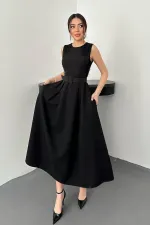 Toptan Siyah Kolevi Dantelli Elbise