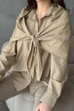 Chemise oversize à détail châle camel en gros