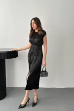 Wholesale Black Helen Dress with Slit Skirt