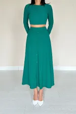 Ensemble chemisier et jupe en velours côtelé vert en gros