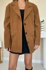Wholesale Camel Blazer Suede Jacket