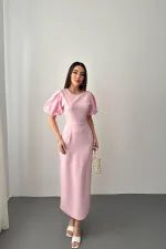 Wholesale Pink Balloon Sleeve Dress