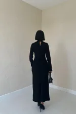 Robe unie rose à épaules dénudées noire en gros