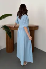 Robe longue en mousseline bleu ciel en gros