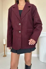 Toptan Bordo Çizgili Yün Ceket