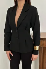 Toptan Siyah 2 Düğmeli Pileli Ceket